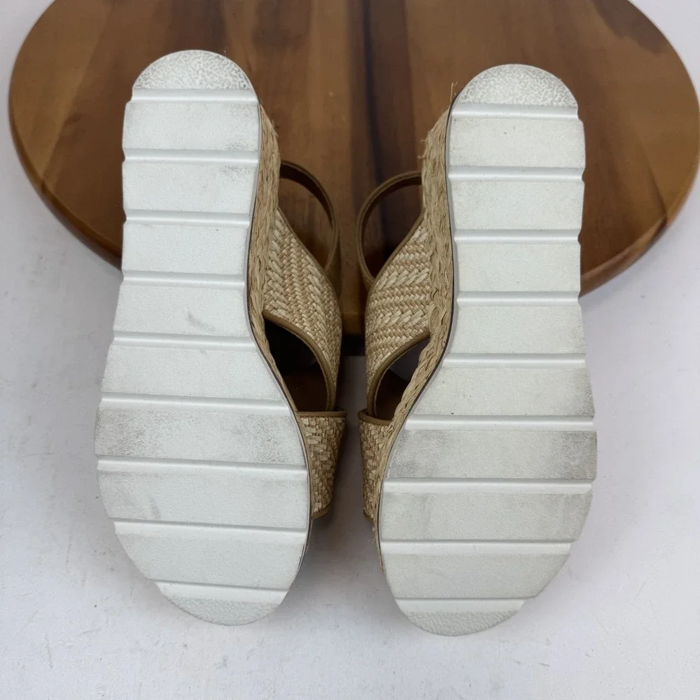 Big Kids Dolce Vita Varden Beige Raffia Platform Espadrille Sandals Size 2 Y GUC